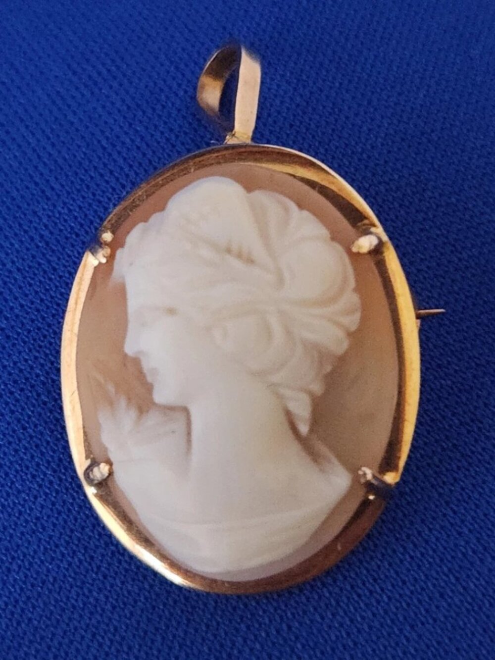 Vintage 750 18K Gold Cameo Brooch Pendant Vicenza Italy Carved Shell Left-Facing - Picture 5 of 16